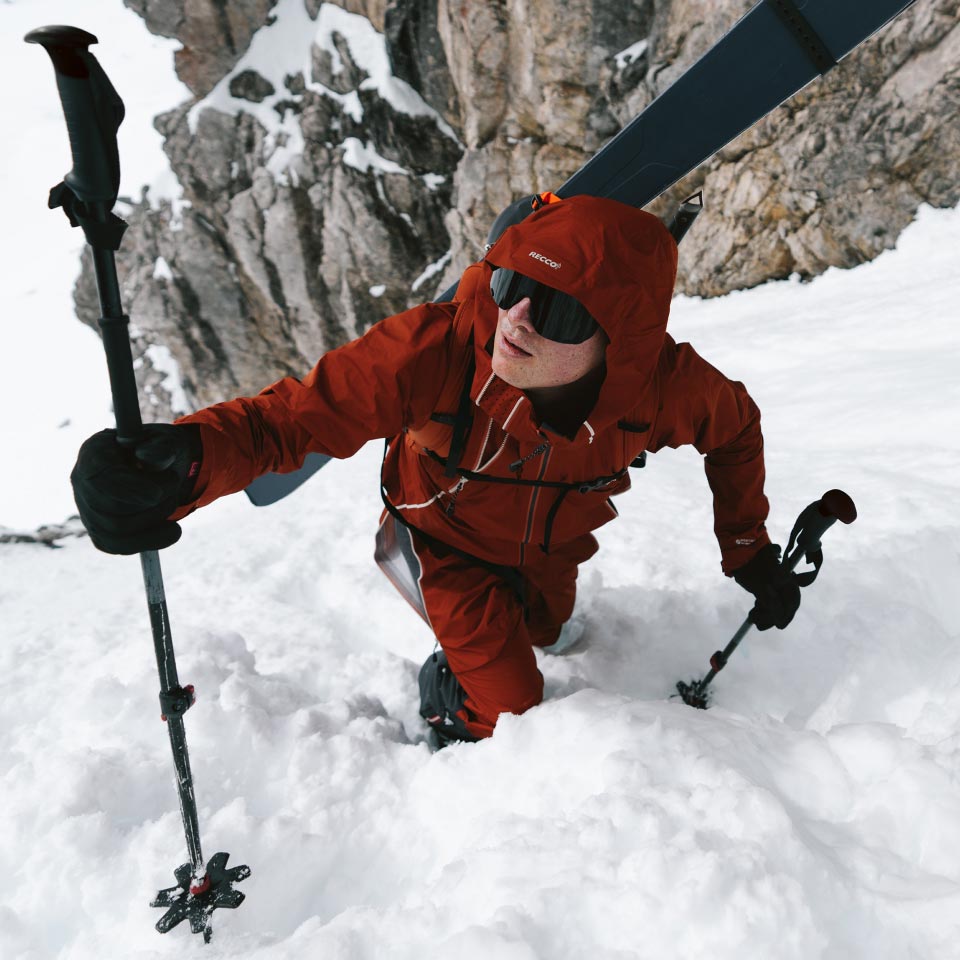 Woman in a ski suit facing the camera