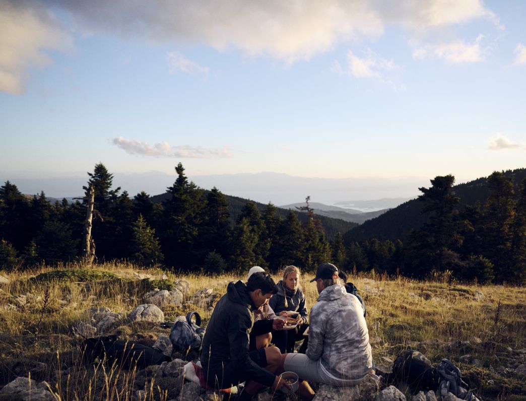 Group eating out in the country