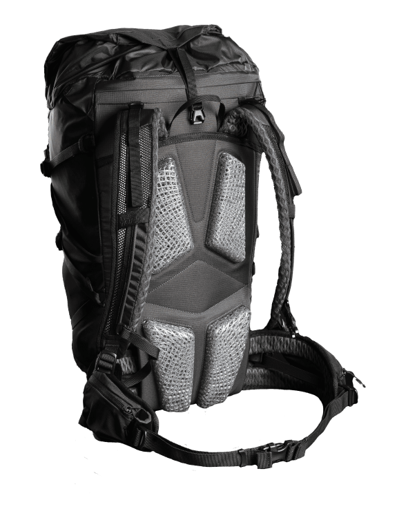 View of the rear of the backpack with the AERORISE carry system